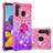 Custodia Silicone Cover Morbida Bling-Bling con Anello Supporto S02 per Samsung Galaxy A21 Rosa Caldo