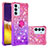 Custodia Silicone Cover Morbida Bling-Bling con Anello Supporto S02 per Samsung Galaxy A24 4G Rosa Caldo
