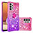 Custodia Silicone Cover Morbida Bling-Bling con Anello Supporto S02 per Samsung Galaxy A32 5G Rosa Caldo