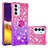 Custodia Silicone Cover Morbida Bling-Bling con Anello Supporto S02 per Samsung Galaxy A82 5G Rosa Caldo