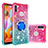 Custodia Silicone Cover Morbida Bling-Bling con Anello Supporto S02 per Samsung Galaxy M11 Rosa