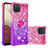 Custodia Silicone Cover Morbida Bling-Bling con Anello Supporto S02 per Samsung Galaxy M12 Rosa Caldo
