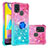 Custodia Silicone Cover Morbida Bling-Bling con Anello Supporto S02 per Samsung Galaxy M21s Rosa