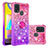 Custodia Silicone Cover Morbida Bling-Bling con Anello Supporto S02 per Samsung Galaxy M21s Rosa Caldo