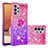 Custodia Silicone Cover Morbida Bling-Bling con Anello Supporto S02 per Samsung Galaxy M32 5G Rosa Caldo