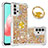 Custodia Silicone Cover Morbida Bling-Bling con Anello Supporto S03 per Samsung Galaxy M32 5G Oro