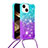 Custodia Silicone Cover Morbida Bling-Bling con Cinghia Cordino Mano S01 per Apple iPhone 13 Cielo Blu