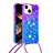 Custodia Silicone Cover Morbida Bling-Bling con Cinghia Cordino Mano S01 per Apple iPhone 13 Viola