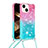 Custodia Silicone Cover Morbida Bling-Bling con Cinghia Cordino Mano S01 per Apple iPhone 14 Rosa