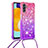 Custodia Silicone Cover Morbida Bling-Bling con Cinghia Cordino Mano S01 per Samsung Galaxy A13 5G Rosa Caldo