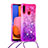 Custodia Silicone Cover Morbida Bling-Bling con Cinghia Cordino Mano S01 per Samsung Galaxy A20s Rosa Caldo