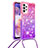 Custodia Silicone Cover Morbida Bling-Bling con Cinghia Cordino Mano S01 per Samsung Galaxy A23 5G Rosa Caldo