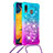 Custodia Silicone Cover Morbida Bling-Bling con Cinghia Cordino Mano S01 per Samsung Galaxy A30 Cielo Blu