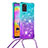 Custodia Silicone Cover Morbida Bling-Bling con Cinghia Cordino Mano S01 per Samsung Galaxy A31 Cielo Blu