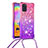 Custodia Silicone Cover Morbida Bling-Bling con Cinghia Cordino Mano S01 per Samsung Galaxy A31 Rosa Caldo