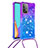 Custodia Silicone Cover Morbida Bling-Bling con Cinghia Cordino Mano S01 per Samsung Galaxy A52 5G Viola