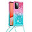 Custodia Silicone Cover Morbida Bling-Bling con Cinghia Cordino Mano S01 per Samsung Galaxy A72 5G Rosa