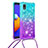 Custodia Silicone Cover Morbida Bling-Bling con Cinghia Cordino Mano S01 per Samsung Galaxy M01 Core Cielo Blu