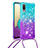 Custodia Silicone Cover Morbida Bling-Bling con Cinghia Cordino Mano S01 per Samsung Galaxy M02 Cielo Blu