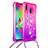 Custodia Silicone Cover Morbida Bling-Bling con Cinghia Cordino Mano S01 per Samsung Galaxy M20 Rosa Caldo