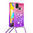 Custodia Silicone Cover Morbida Bling-Bling con Cinghia Cordino Mano S01 per Samsung Galaxy M21s Rosa Caldo
