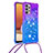 Custodia Silicone Cover Morbida Bling-Bling con Cinghia Cordino Mano S01 per Samsung Galaxy M32 5G Viola