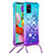 Custodia Silicone Cover Morbida Bling-Bling con Cinghia Cordino Mano S01 per Samsung Galaxy M40S Cielo Blu