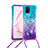 Custodia Silicone Cover Morbida Bling-Bling con Cinghia Cordino Mano S01 per Samsung Galaxy Note 10 Lite Cielo Blu