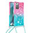 Custodia Silicone Cover Morbida Bling-Bling con Cinghia Cordino Mano S01 per Samsung Galaxy Note 20 5G Rosa