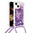 Custodia Silicone Cover Morbida Bling-Bling con Cinghia Cordino Mano S02 per Apple iPhone 13 Viola