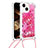 Custodia Silicone Cover Morbida Bling-Bling con Cinghia Cordino Mano S02 per Apple iPhone 14 Plus Rosso