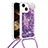 Custodia Silicone Cover Morbida Bling-Bling con Cinghia Cordino Mano S02 per Apple iPhone 14 Plus Viola