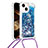 Custodia Silicone Cover Morbida Bling-Bling con Cinghia Cordino Mano S02 per Apple iPhone 15 Plus Blu