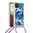 Custodia Silicone Cover Morbida Bling-Bling con Cinghia Cordino Mano S02 per Samsung Galaxy A12 Nacho Blu