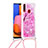 Custodia Silicone Cover Morbida Bling-Bling con Cinghia Cordino Mano S02 per Samsung Galaxy A20s Rosa Caldo