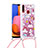 Custodia Silicone Cover Morbida Bling-Bling con Cinghia Cordino Mano S02 per Samsung Galaxy A20s Rosso