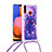 Custodia Silicone Cover Morbida Bling-Bling con Cinghia Cordino Mano S02 per Samsung Galaxy A20s Viola