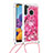 Custodia Silicone Cover Morbida Bling-Bling con Cinghia Cordino Mano S02 per Samsung Galaxy A21 Rosa Caldo