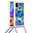 Custodia Silicone Cover Morbida Bling-Bling con Cinghia Cordino Mano S02 per Samsung Galaxy A21s Blu