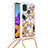 Custodia Silicone Cover Morbida Bling-Bling con Cinghia Cordino Mano S02 per Samsung Galaxy A21s Oro