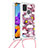 Custodia Silicone Cover Morbida Bling-Bling con Cinghia Cordino Mano S02 per Samsung Galaxy A21s Rosso