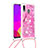 Custodia Silicone Cover Morbida Bling-Bling con Cinghia Cordino Mano S02 per Samsung Galaxy A30 Rosa Caldo