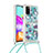 Custodia Silicone Cover Morbida Bling-Bling con Cinghia Cordino Mano S02 per Samsung Galaxy A41 Cielo Blu