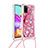 Custodia Silicone Cover Morbida Bling-Bling con Cinghia Cordino Mano S02 per Samsung Galaxy A41 Rosa Caldo