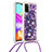 Custodia Silicone Cover Morbida Bling-Bling con Cinghia Cordino Mano S02 per Samsung Galaxy A41 Viola