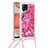 Custodia Silicone Cover Morbida Bling-Bling con Cinghia Cordino Mano S02 per Samsung Galaxy A42 5G Rosa Caldo
