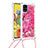 Custodia Silicone Cover Morbida Bling-Bling con Cinghia Cordino Mano S02 per Samsung Galaxy A51 5G Rosa Caldo