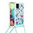 Custodia Silicone Cover Morbida Bling-Bling con Cinghia Cordino Mano S02 per Samsung Galaxy A71 4G A715 Cielo Blu