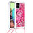 Custodia Silicone Cover Morbida Bling-Bling con Cinghia Cordino Mano S02 per Samsung Galaxy A71 4G A715 Rosa Caldo