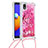Custodia Silicone Cover Morbida Bling-Bling con Cinghia Cordino Mano S02 per Samsung Galaxy M01 Core Rosa Caldo